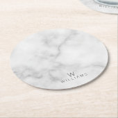 Weißer Marmor mit Personalisiertem Monogramm und N Runder Pappuntersetzer (Angewinkelt)