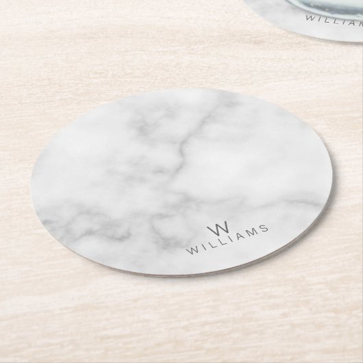Weißer Marmor mit Personalisiertem Monogramm und N Runder Pappuntersetzer (Angewinkelt)