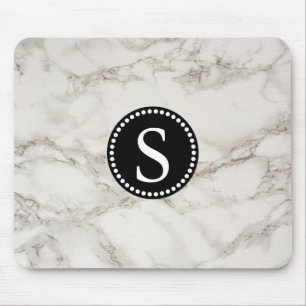 Weißer Marmor mit schwarzem Monogramm Mousepad
