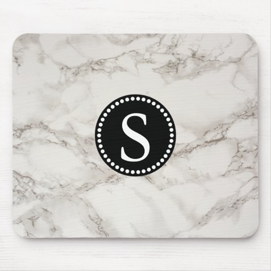 Weißer Marmor mit schwarzem Monogramm Mousepad (Vorne)