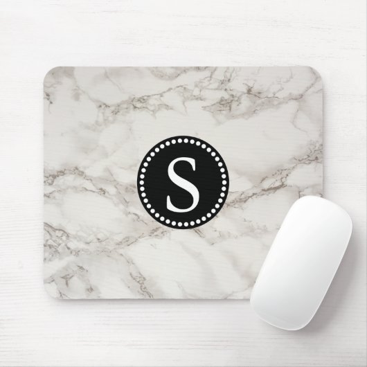 Weißer Marmor mit Schwarzer Monogramm Mousepad (Mit Mouse)