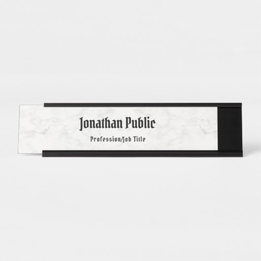 Weißer Marmor Moderne Elegantes Template Beruflich Schreibtischnamensplakette (Vorderseite )