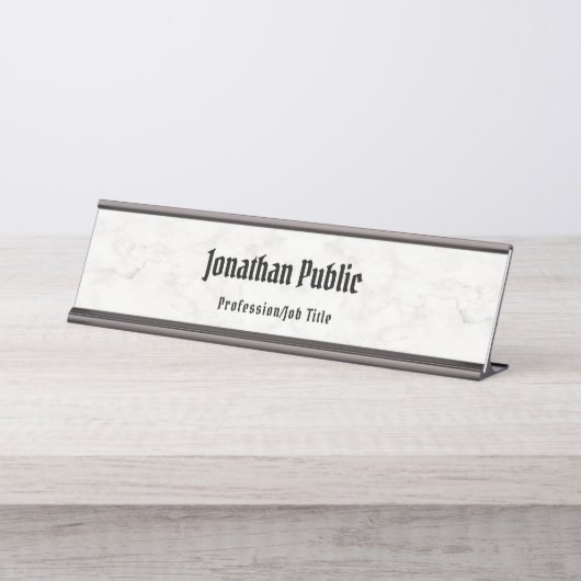 Weißer Marmor Moderne Elegantes Template Beruflich Schreibtischnamensplakette (Vorderseite )