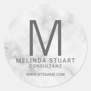 Weißer Marmor Moderne Monogram Business Classic Ro Runder Aufkleber