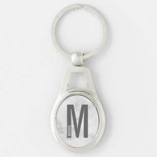 Weißer Marmor Modernes Personalisiertes Monogramm Schlüsselanhänger