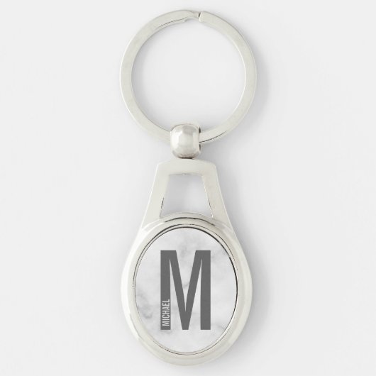 Weißer Marmor Modernes Personalisiertes Monogramm  Schlüsselanhänger (Vorderseite)