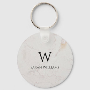 Weißer Marmor Monogramm Modern Schwarzer Name & In Schlüsselanhänger