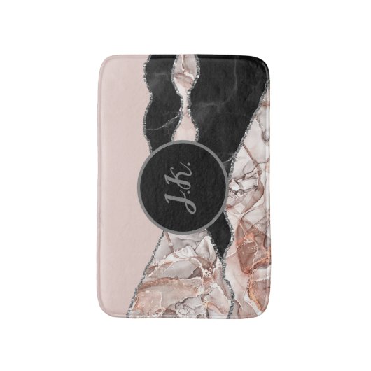 Weißer Marmor Navy Blue Agate Silver Glitzer Badematte (Vorderseite Vertikal)