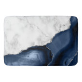Weißer Marmor Navy Blue Agate Silver Glitzer Badematte (Vorderseite)