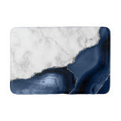 Weißer Marmor Navy Blue Agate Silver Glitzer Badematte (Vorderseite)