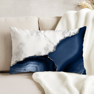 Weißer Marmor Navy Blue Agate Silver Glitzer Dekokissen