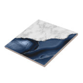 Weißer Marmor Navy Blue Agate Silver Glitzer Fliese (Seite)