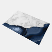 Weißer Marmor Navy Blue Agate Silver Glitzer Fußmatte (Schrägansicht)
