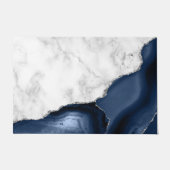 Weißer Marmor Navy Blue Agate Silver Glitzer Fußmatte (Vorderseite)