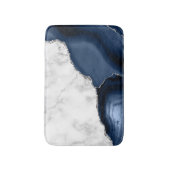 Weißer Marmor Navy Blue Agate Silver Glitzer Klein Badematte (Vorderseite Vertikal)