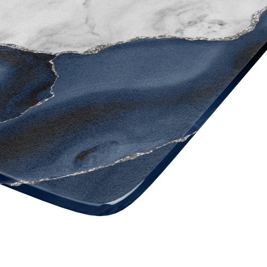 Weißer Marmor Navy Blue Agate Silver Glitzer Schneidebrett (Ecke)