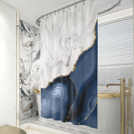 Weißer Marmor Navy Blue Gold Agate Duschvorhang