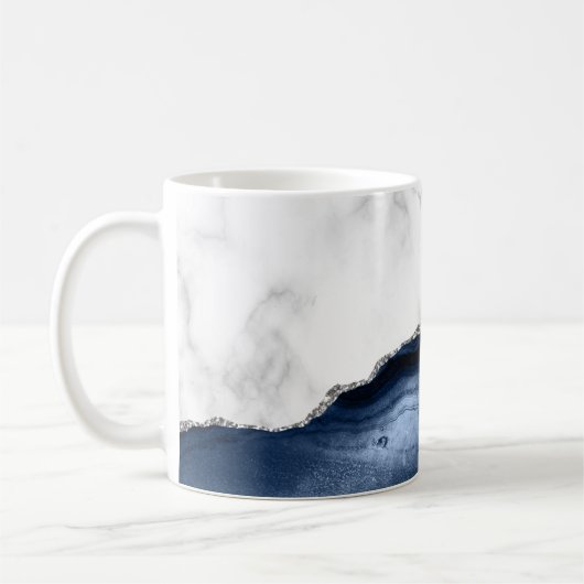Weißer Marmor Navy Blue Silver Agate Kaffeetasse (Links)