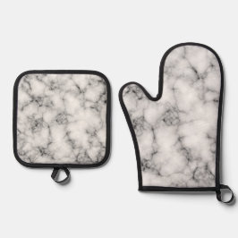 Weißer Marmor Ofenhandschuh & Topflappen-Set