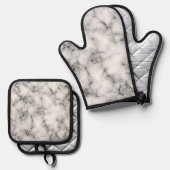Weißer Marmor Ofenhandschuh & Topflappen-Set (Vorderseite/Rückseite)