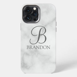 Weißer Marmor personalisiertes Skript Monogramm un iPhone 13 Pro Max Hülle