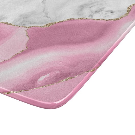 Weißer Marmor Rosa Agate Gold Glitzer Schneidebrett (Ecke)