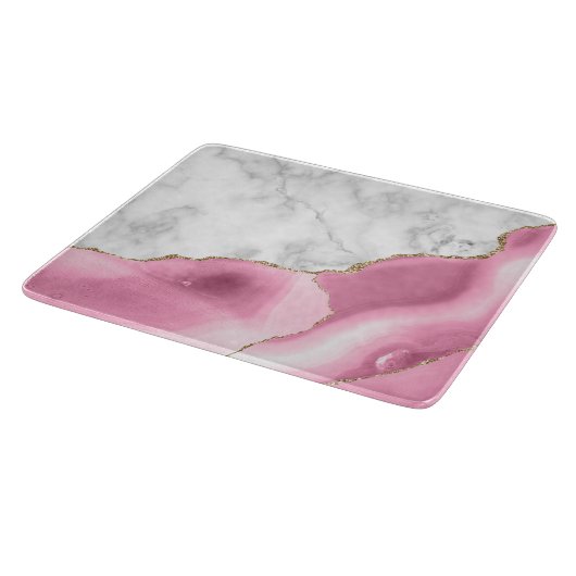 Weißer Marmor Rosa Agate Gold Glitzer Schneidebrett (Ecke)