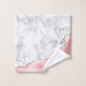 Weißer Marmor Rosa Rosa Agate Gold Glitzer Badhandtuch Set (Waschlappen)