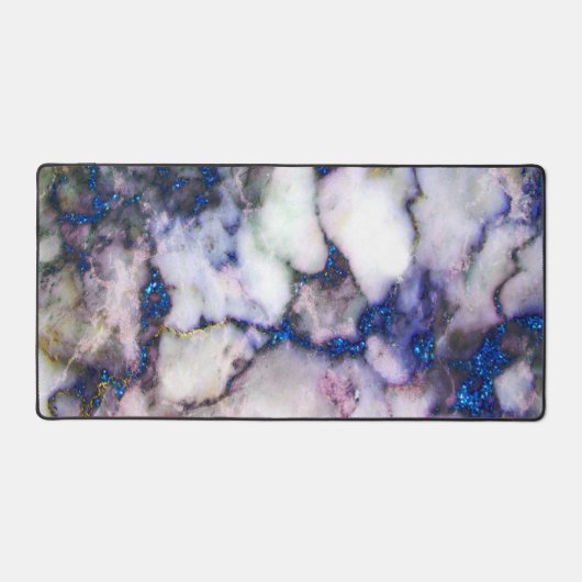weißer Marmor, rosa und blaue Glitzer Schreibtischunterlage (Vorderseite)