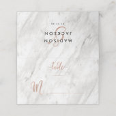 Weißer Marmor & Rose Gold Moderne Tischnummer Platzkarte (Außenseite Aufgefaltet)