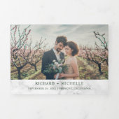 Weißer Marmor Rustikal Pink Hydrangea Blumenzehen Dreifach Gefaltete Einladung (Cover)