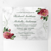 Weißer Marmor Rustikal Pink Hydrangea Blumenzehen Dreifach Gefaltete Einladung (Innen Erste Seite)