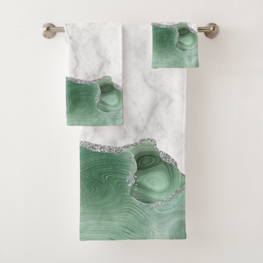 Weißer Marmor Sage Green Agate Silver Glitzer Badhandtuch Set (Insitu)