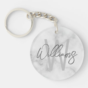 Weißer Marmor Schrift Individuelles Monogramm und  Schlüsselanhänger