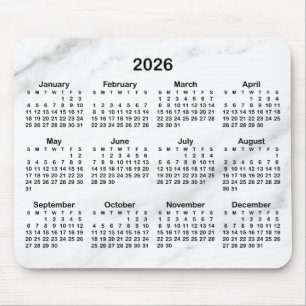 Weißer Marmor Schwarz 2026 Kalender Mousepad