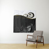 Weißer Marmor, Schwarz, Goldene Filigree Wandteppich (Beispiel (Horizontal))