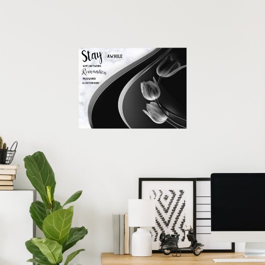 Weißer Marmor, schwarz, goldenes Mobiliar Poster (Heimbüro)