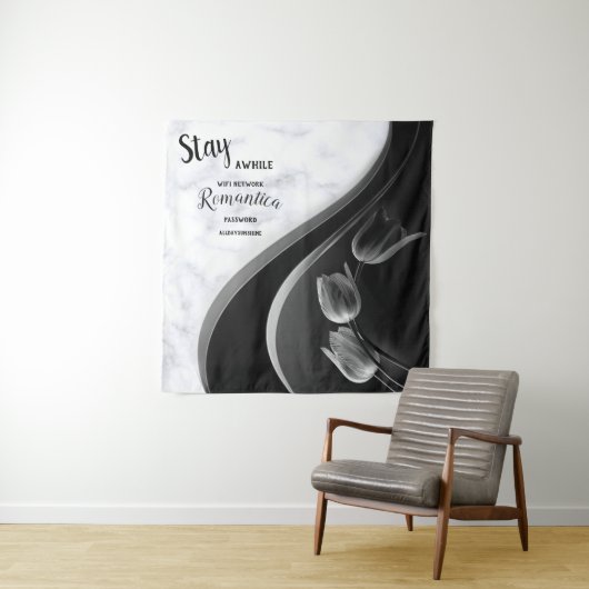 Weißer Marmor, schwarz, goldenes Mobiliar Wandteppich (Beispiel)