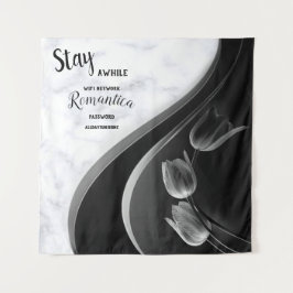 Weißer Marmor, schwarz, goldenes Mobiliar Wandteppich