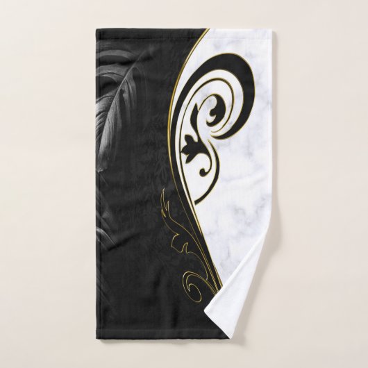 Weißer Marmor, schwarz, goldfarbener Fliesenboden  Badhandtuch Set (Handtuch)