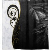 Weißer Marmor, schwarz, goldfarbener Fliesenboden  Duschvorhang (Vorderseite)