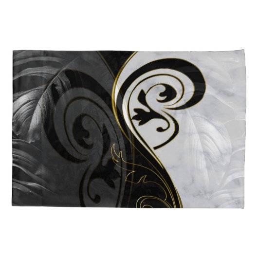 Weißer Marmor, schwarz, goldfarbener Fliesenboden  Kissenbezug (Rückseite)