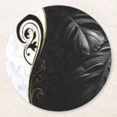 Weißer Marmor, schwarz, goldfarbener Fliesenboden Runder Pappuntersetzer (Vorderseite)