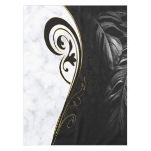 Weißer Marmor, schwarz, goldfarbener Fliesenboden  Tischdecke