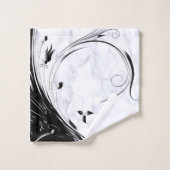 Weißer Marmor, schwarze Filigree Grafik Badhandtuch Set (Waschlappen)