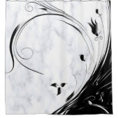 Weißer Marmor, schwarze Filigree Grafik Duschvorhang (Vorderseite)