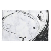 Weißer Marmor, schwarze Filigree Grafik Kissenbezug (Rückseite)