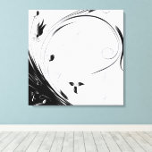 Weißer Marmor, schwarze Filigree Grafik Leinwanddruck (Insitu (Holzboden))