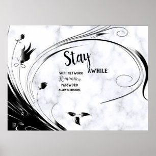 Weißer Marmor, schwarze Filigree Grafik Poster