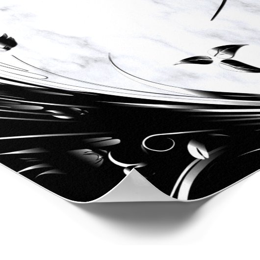 Weißer Marmor, schwarze Filigree Grafik Poster (Ecke)